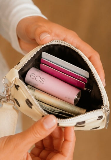 Cream Polka Dot Dual Pouch Wristlet