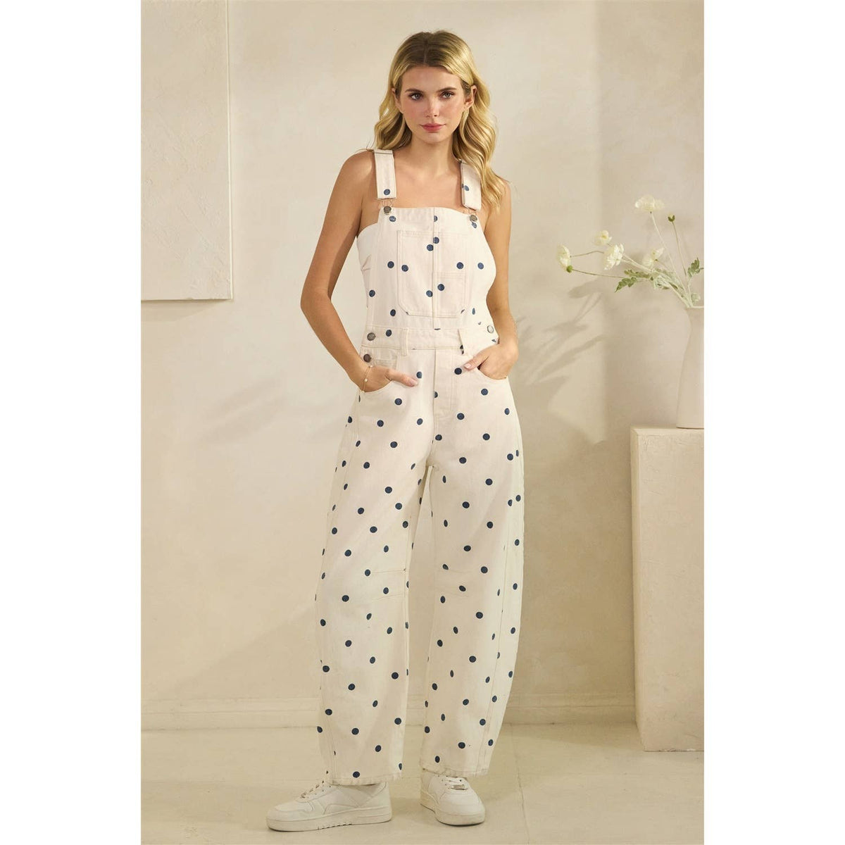 Relaxed Chic Polka Dot Overalls : Navy