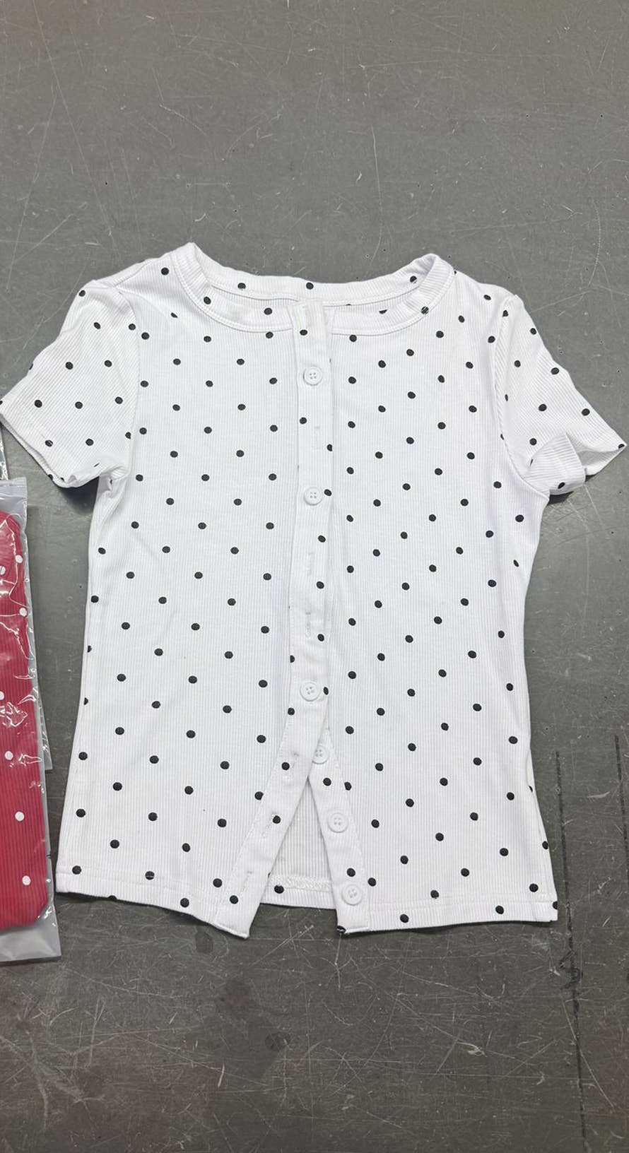 Ribbed Polka Dot Fitted Short Sleeve T-Shirt: White