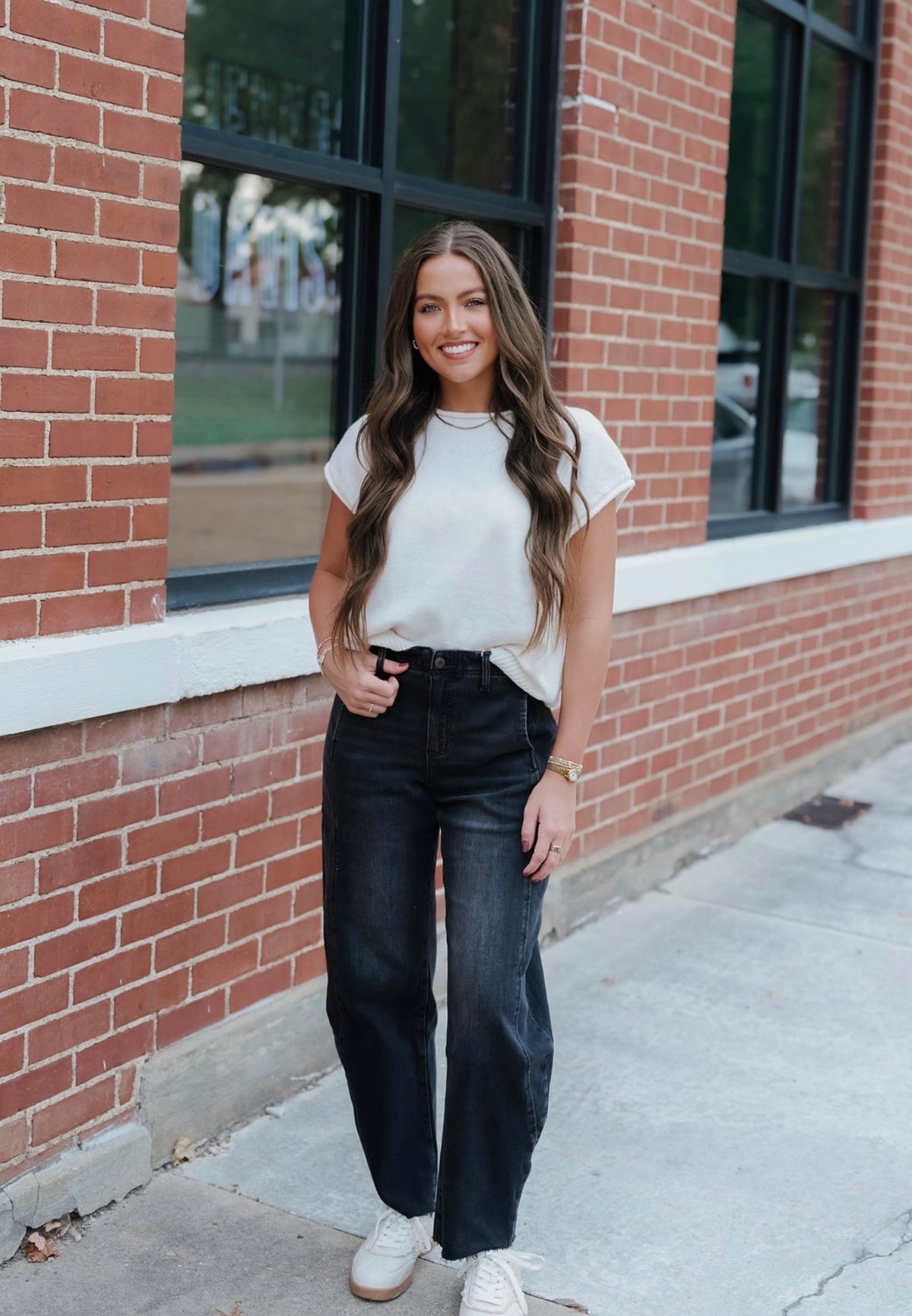 Cap Sleeve Knit Top With Rolled Edge