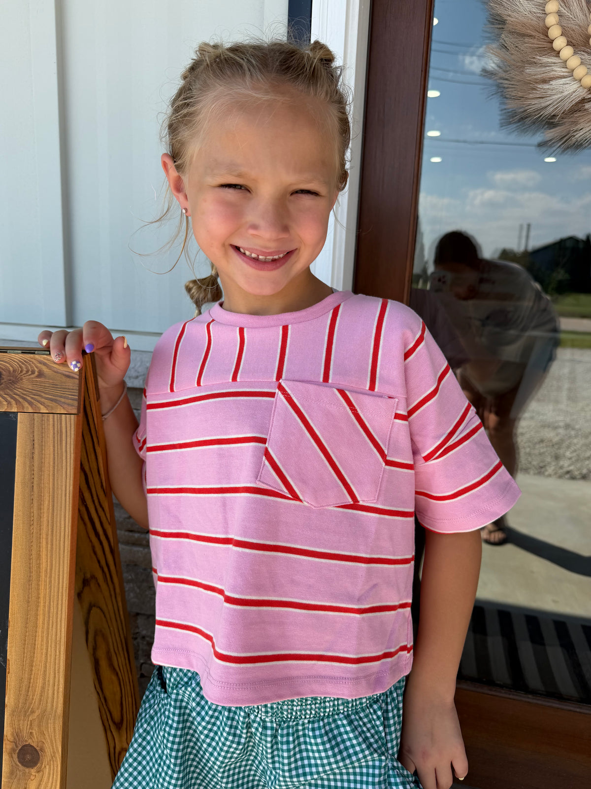 Girls Pink Striped Boxy Tee