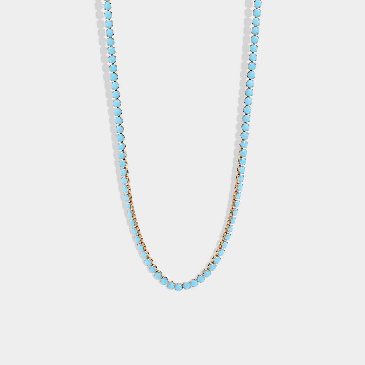 18k Gold Turquoise Rhinestone Tennis Chain Necklace: 16"+2" / 3mm