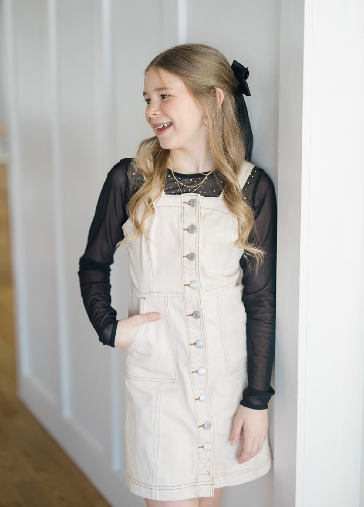 Black Rhinestone Studded Mesh Layering Top