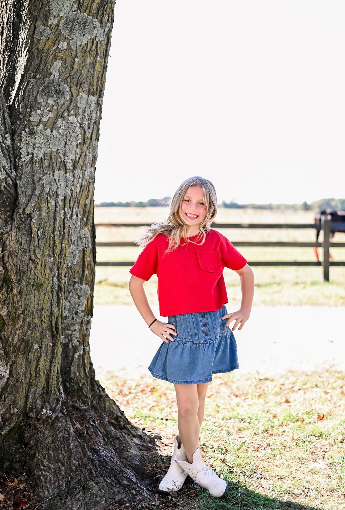 Girls Red Ruffle Pocket TShirt