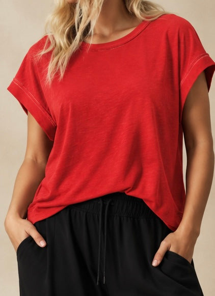 Solid Red Cross-Back Shirt