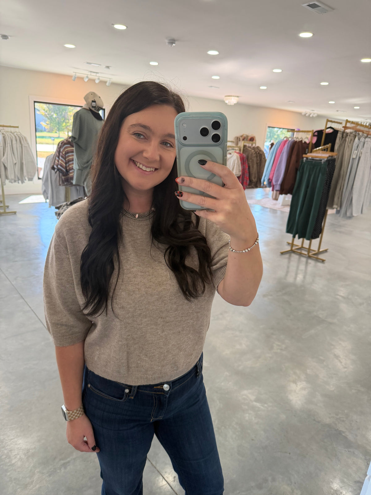 Short Sleeve Sweater Top Mocha