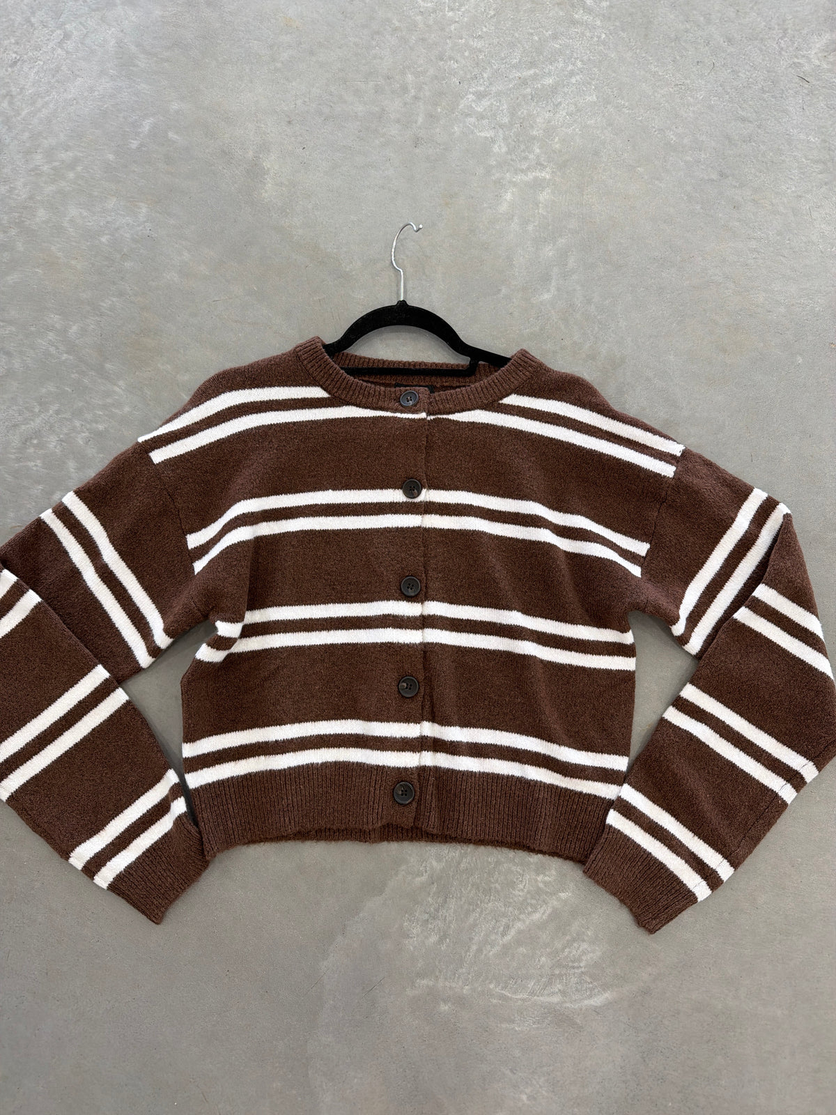 Brown Striped Button Down Sweater