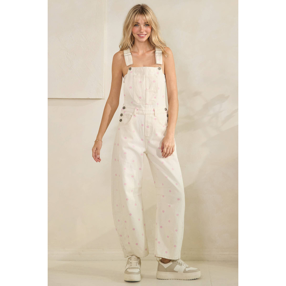 Relaxed Chic Polka Dot Overalls : Navy