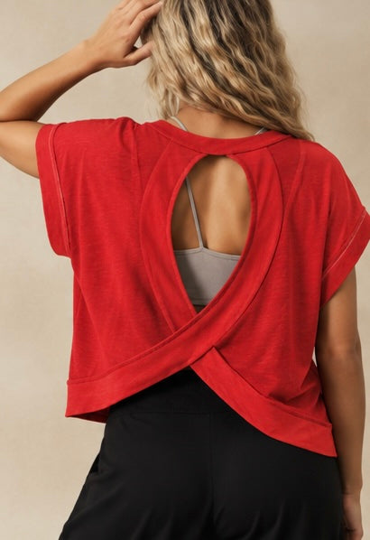 Solid Red Cross-Back Shirt