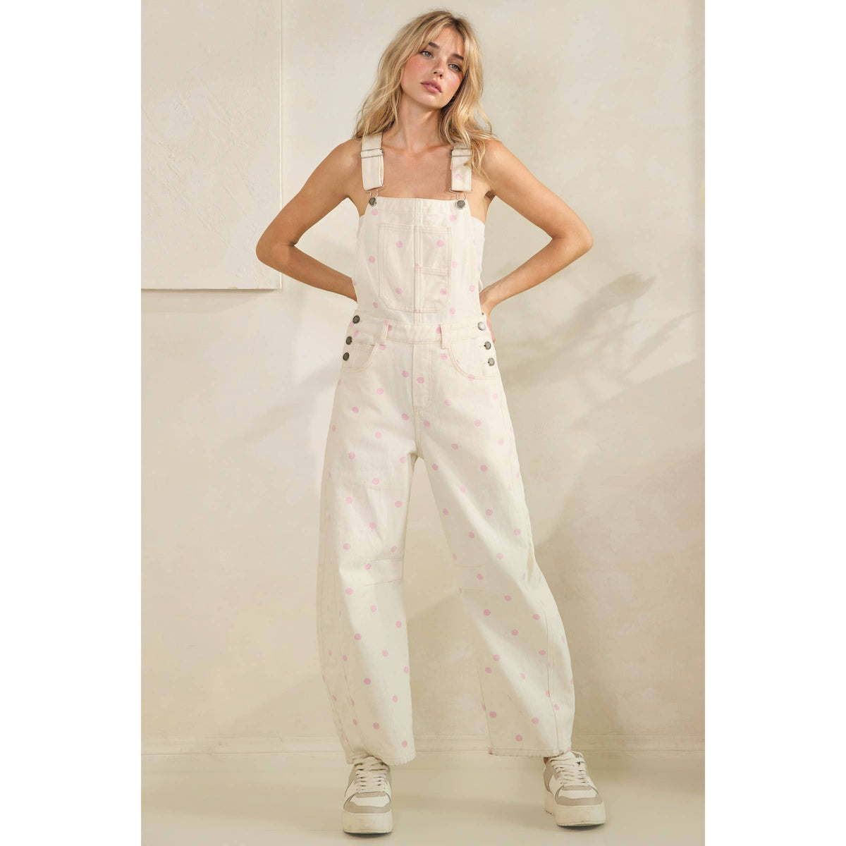 Relaxed Chic Polka Dot Overalls : Navy