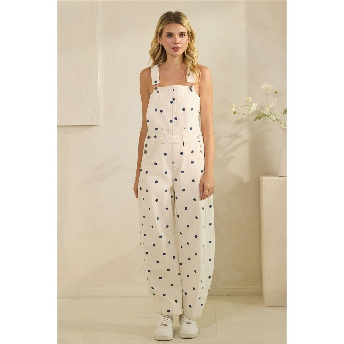 Relaxed Chic Polka Dot Overalls : Navy