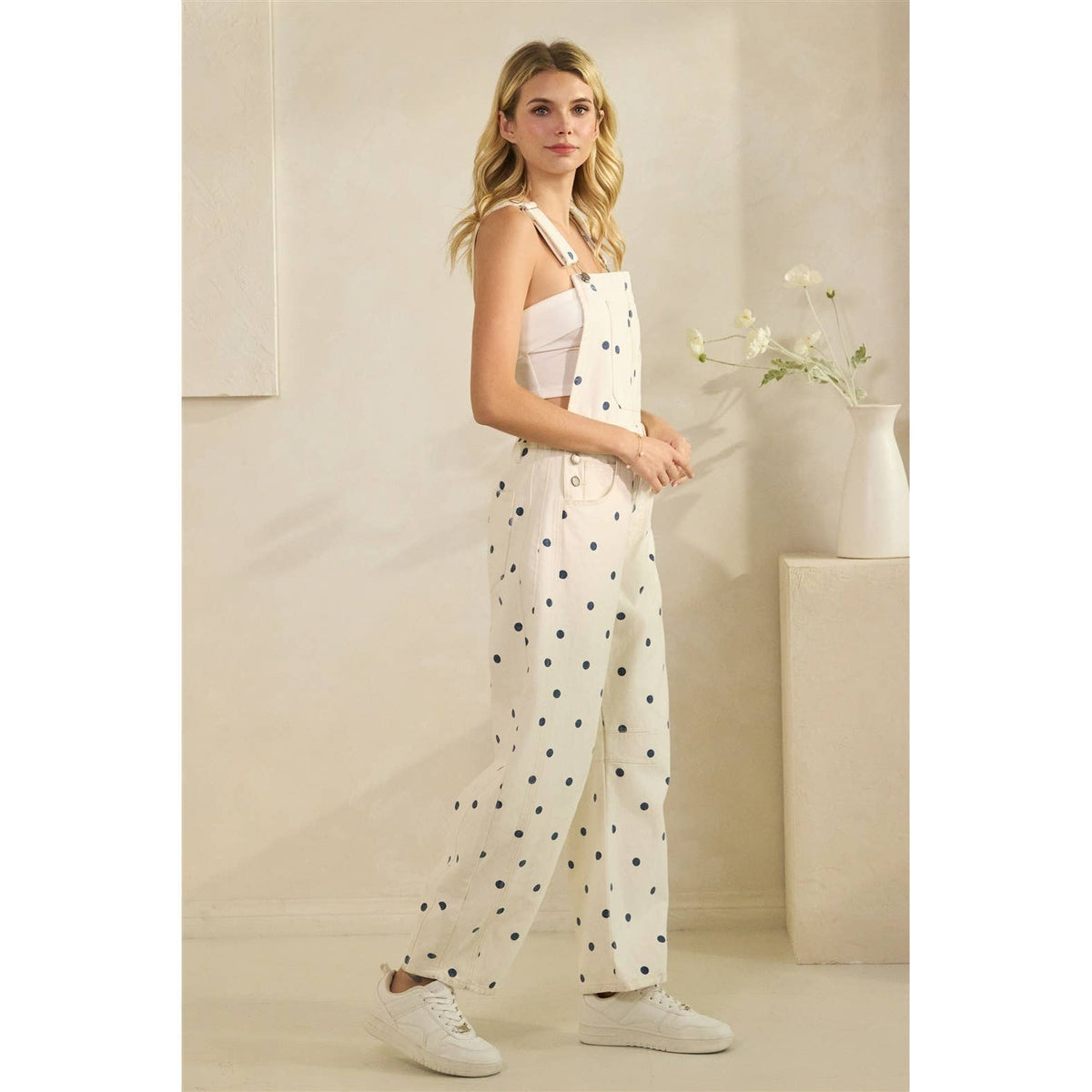 Relaxed Chic Polka Dot Overalls : Navy