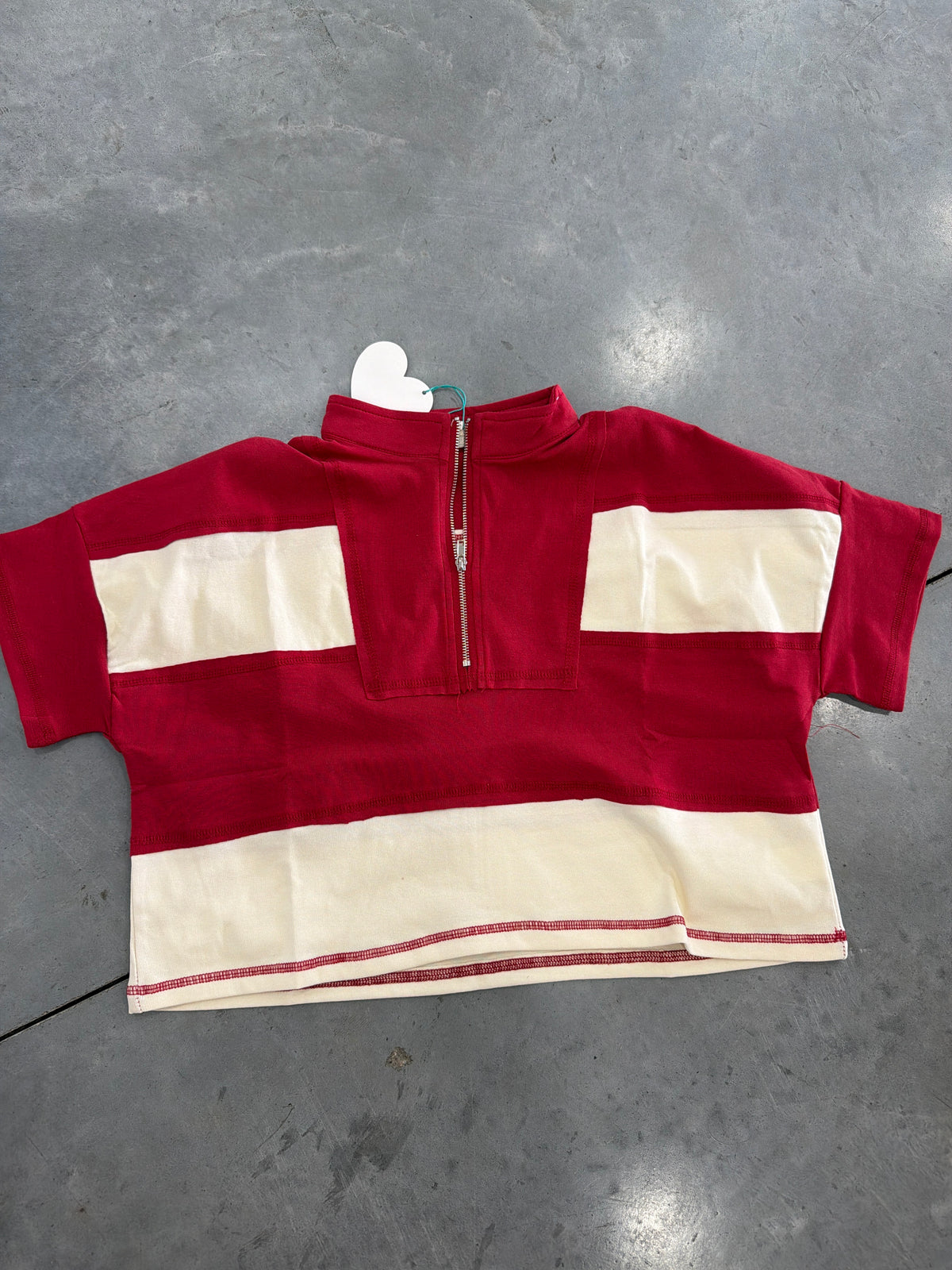 Red Color Block Stripe Half Zip Top