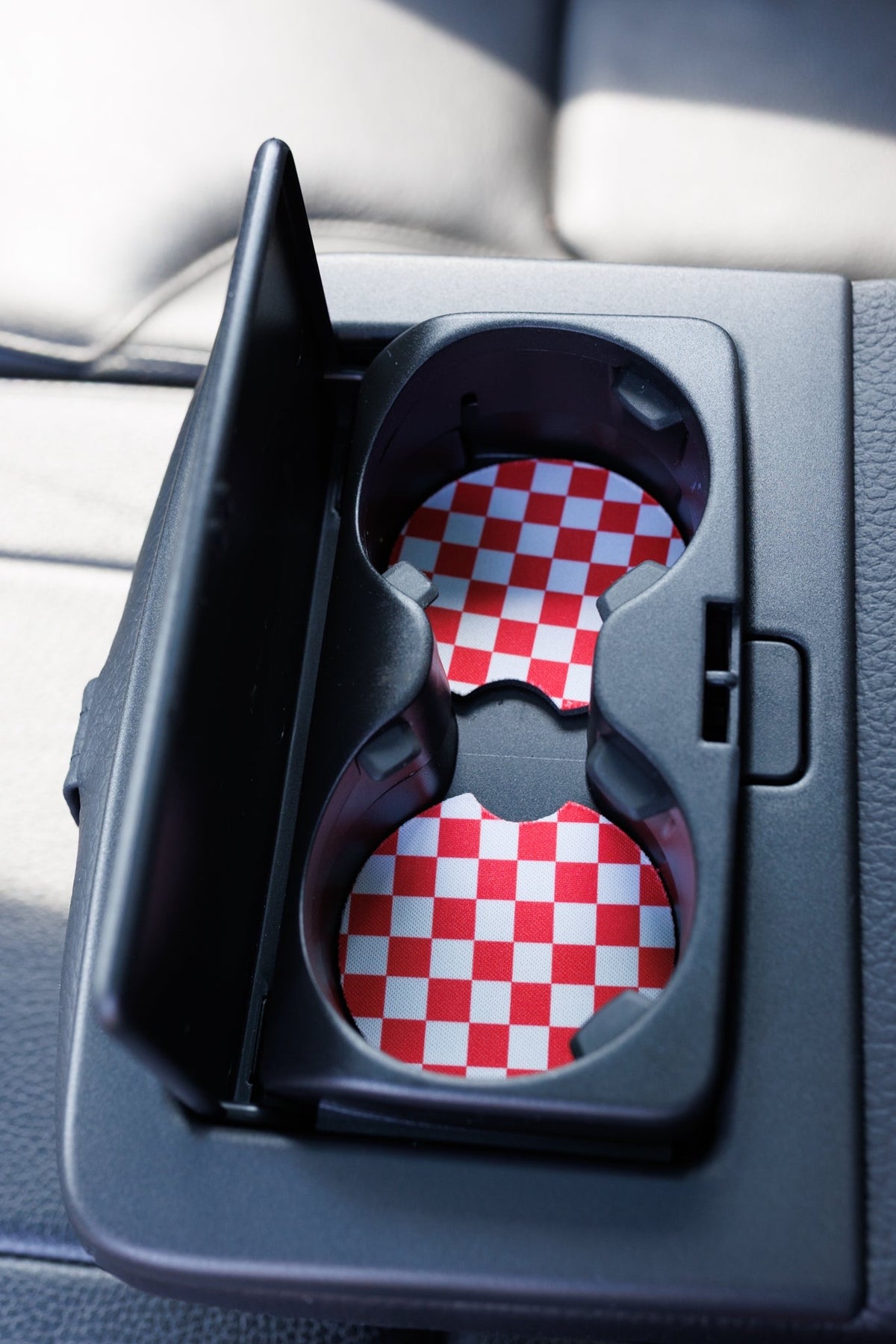 Checkerboard Red &amp; White Car Coasters 2-Pack