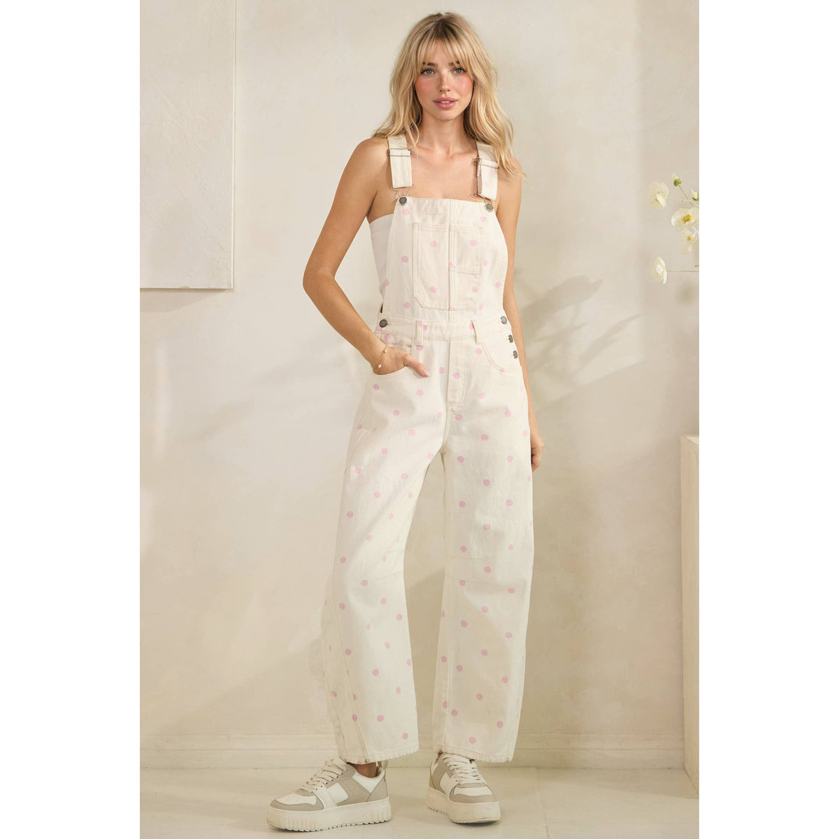 Relaxed Chic Polka Dot Overalls : Navy