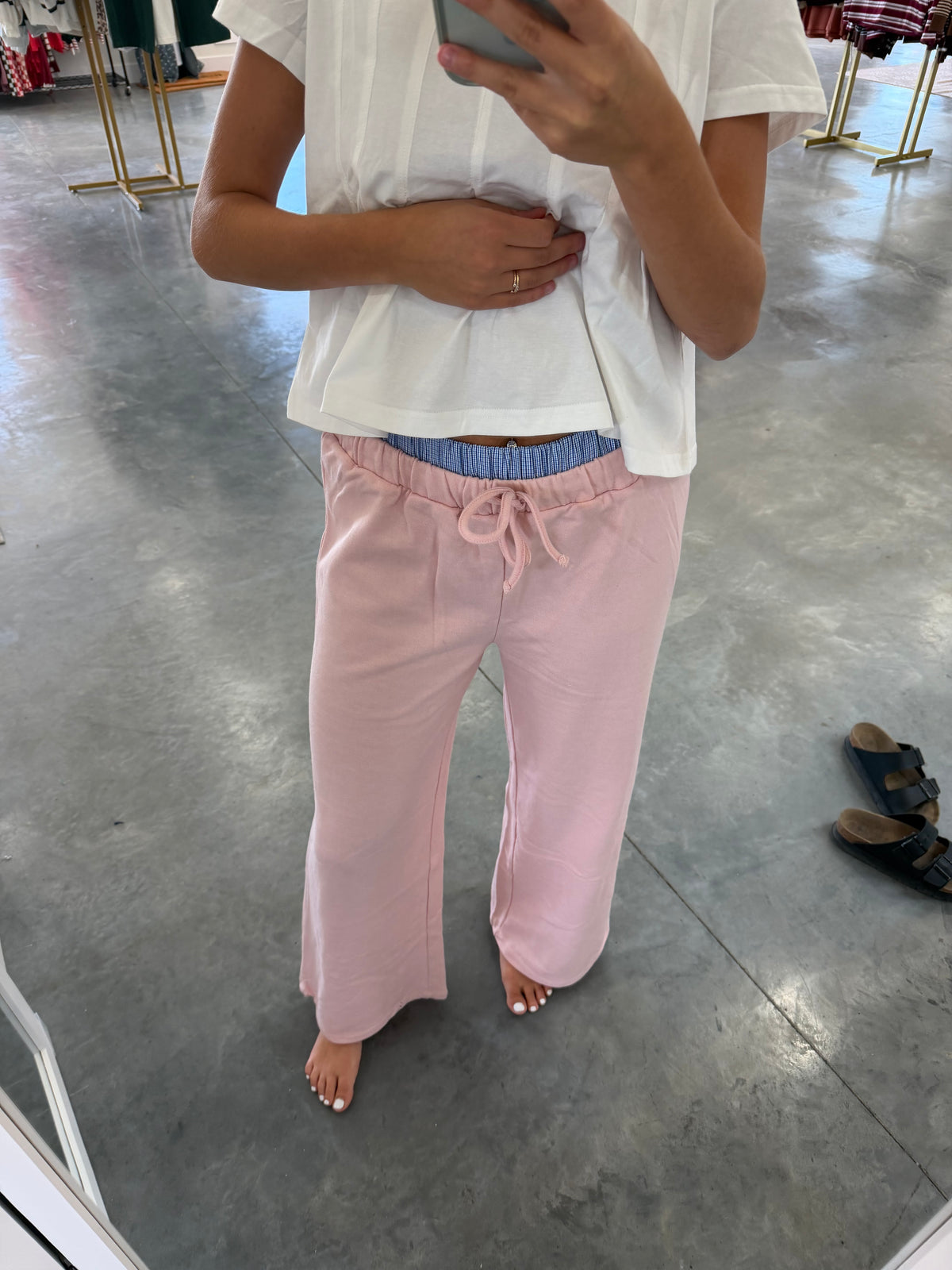 Pink Lounge Pants with Contrasting Check Panel