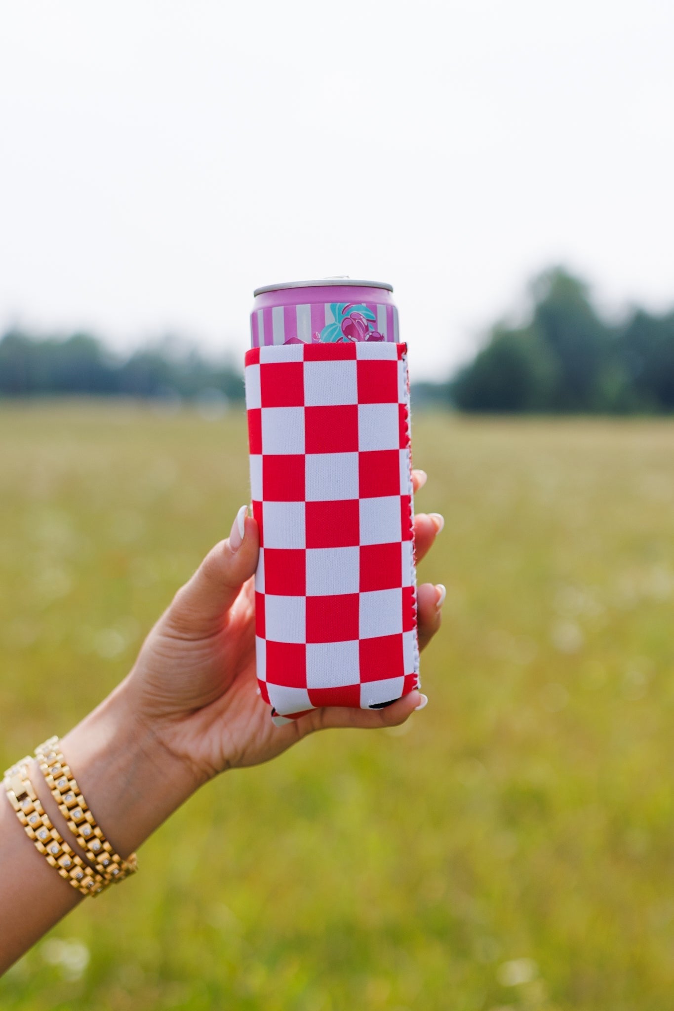 Checkerboard Red & White Tall Coozie 2-Pack