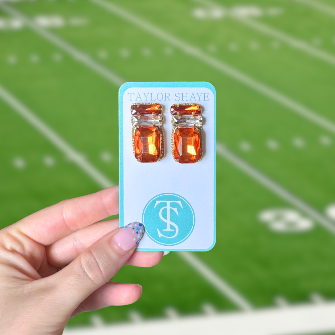 Gameday Gem Studs: Orange/Clear