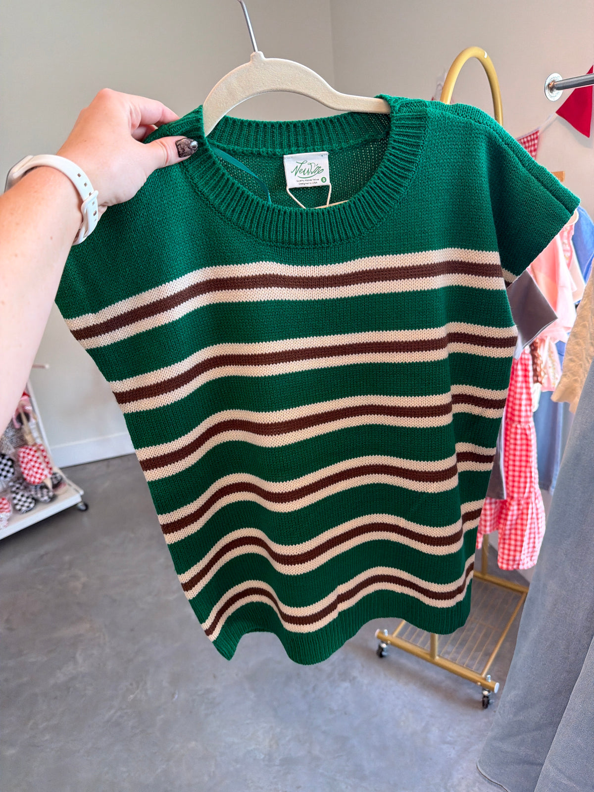 Green Striped Sleeveless Top