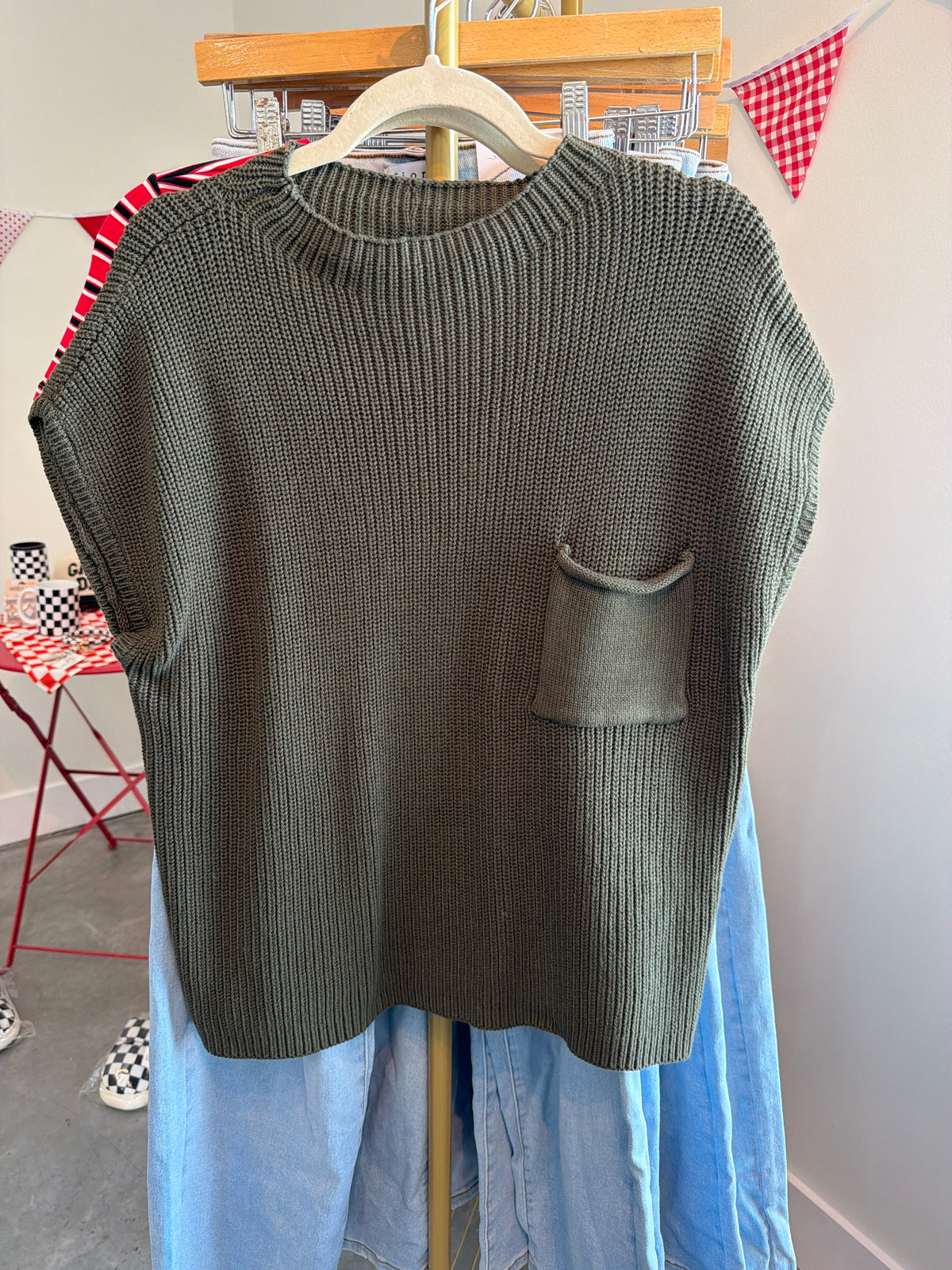 Green Short Sleeve Knitted Sweater