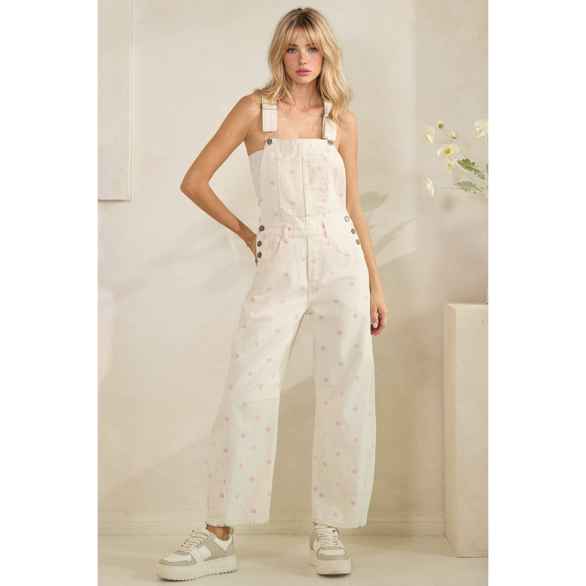 Relaxed Chic Polka Dot Overalls : Navy
