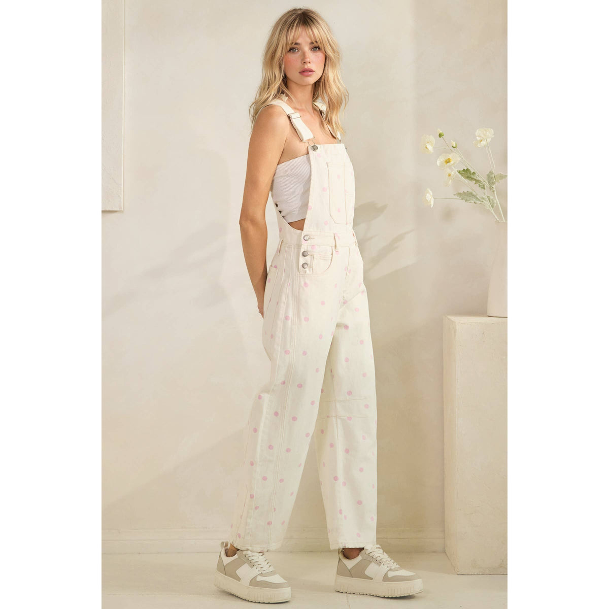 Relaxed Chic Polka Dot Overalls : Navy