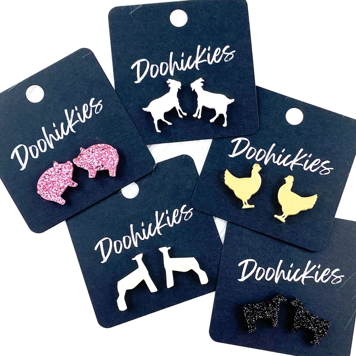 Show Animal Studs - Western Earrings: Black Glitter Cows