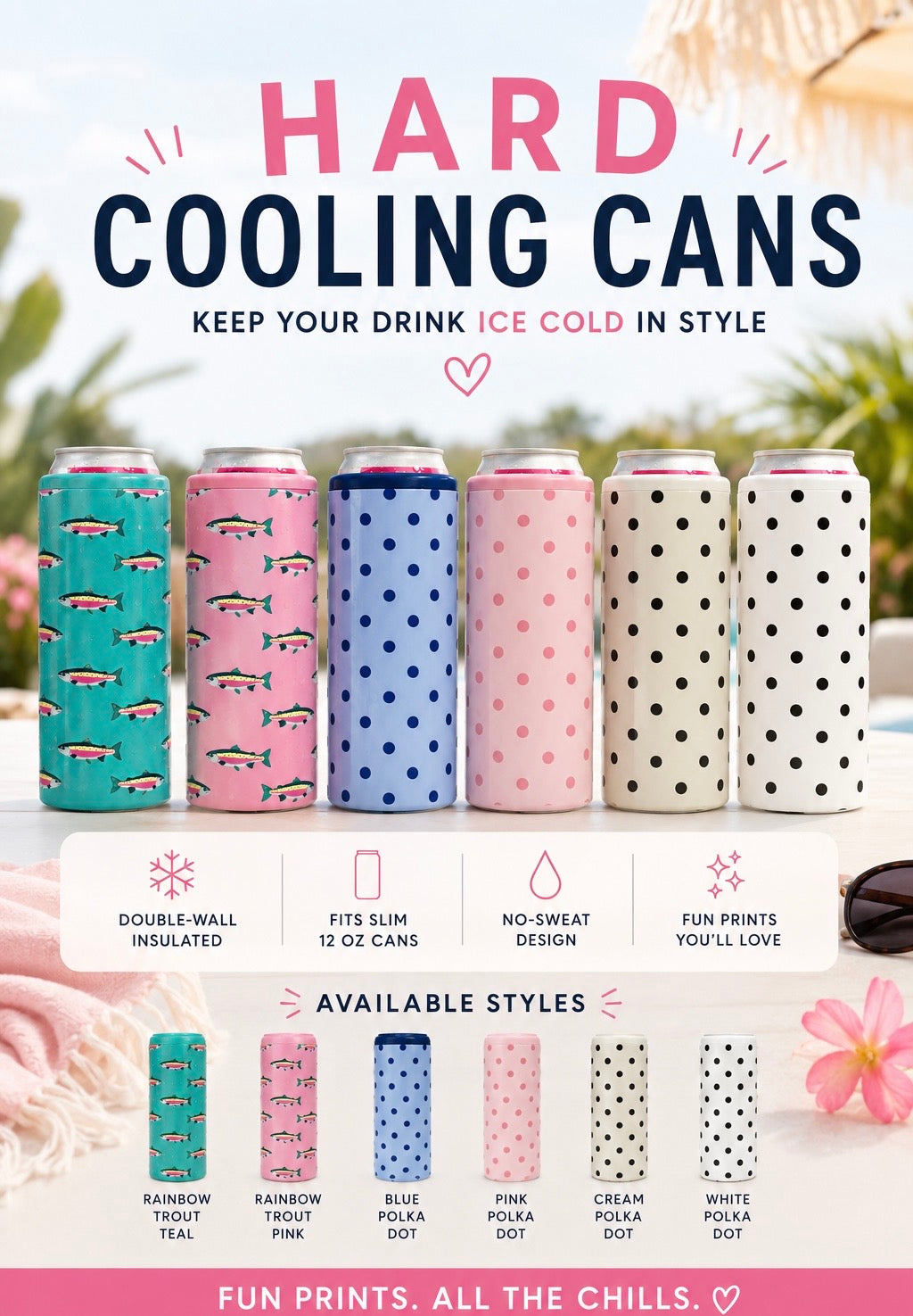 Cream Polka Dot Hard Cooling Can