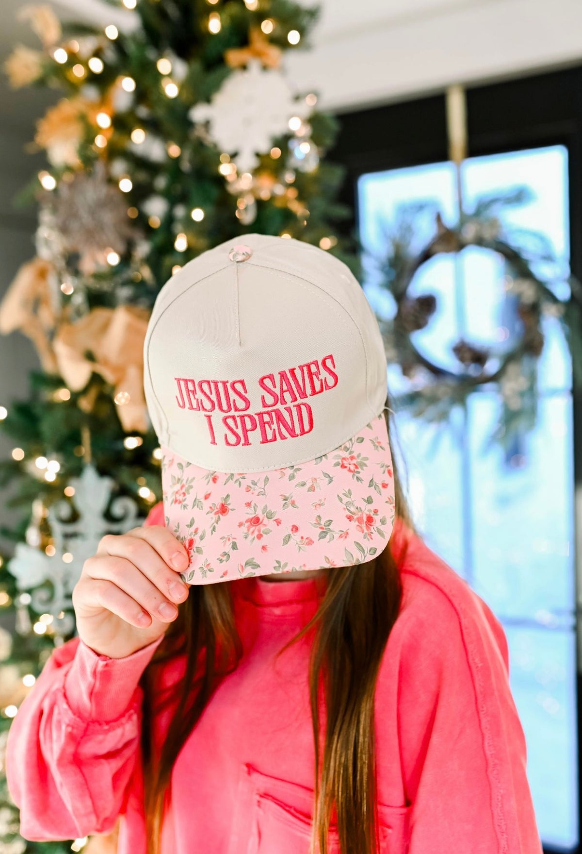 Pink Floral Jesus Saves I Spend Hat