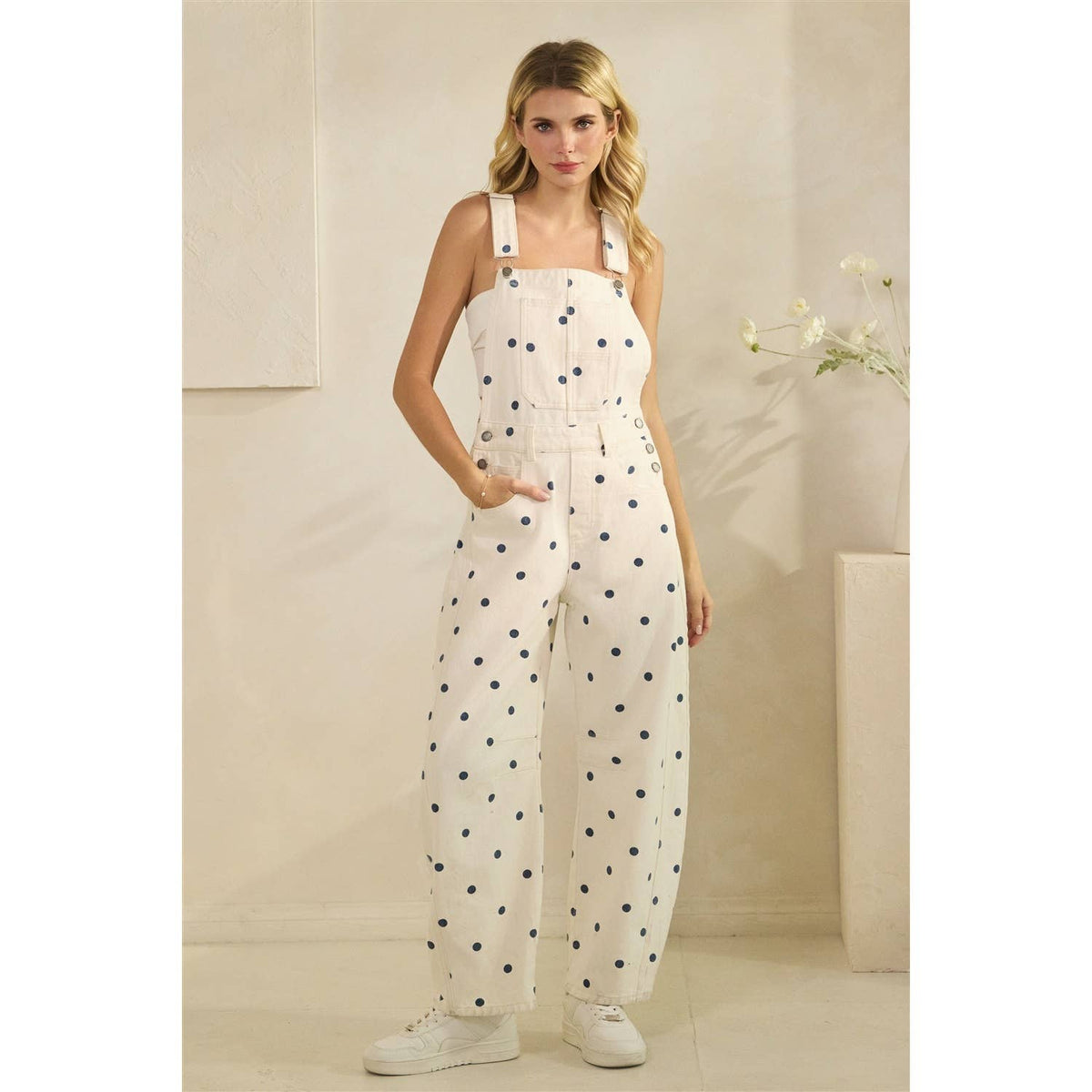 Relaxed Chic Polka Dot Overalls : Navy