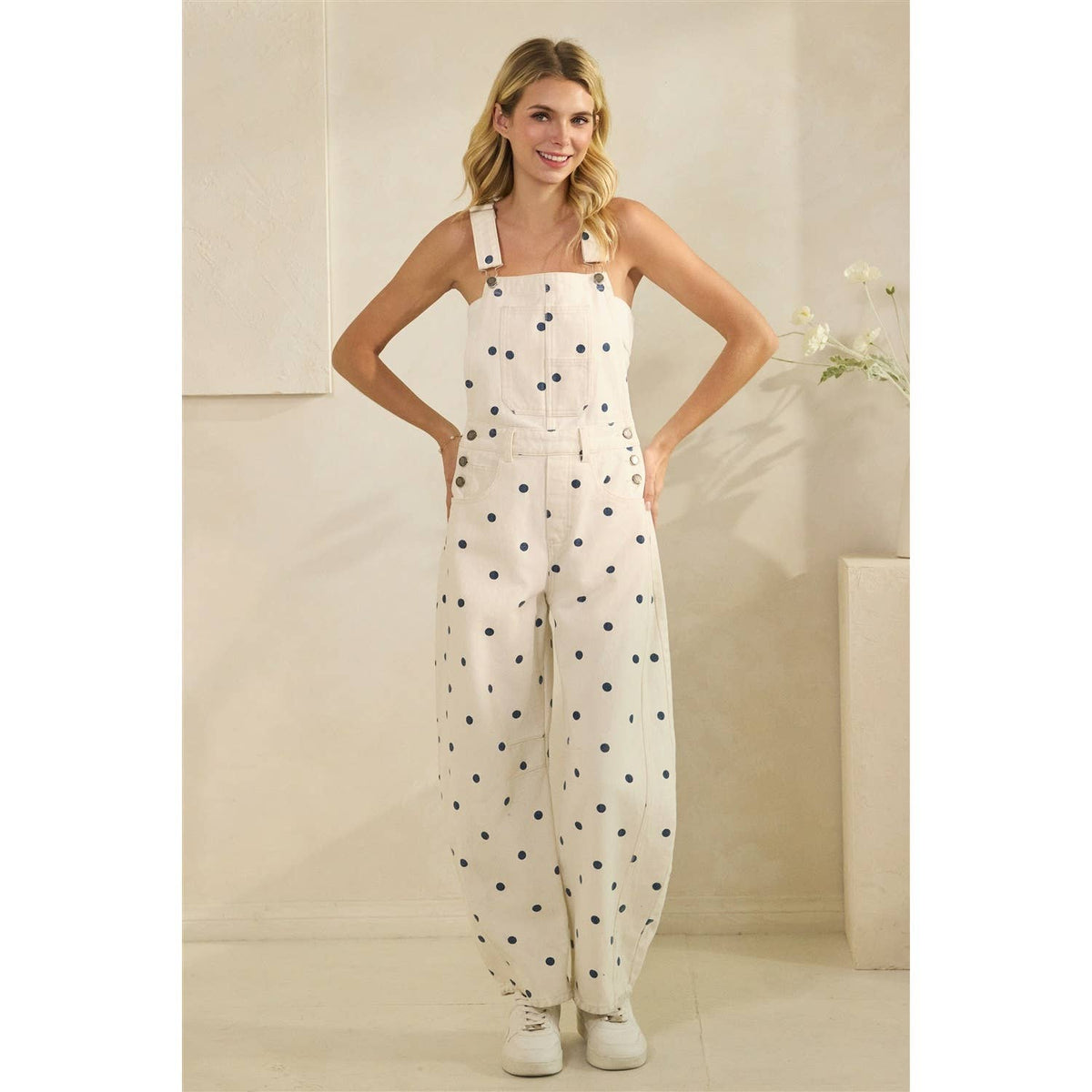 Relaxed Chic Polka Dot Overalls : Navy
