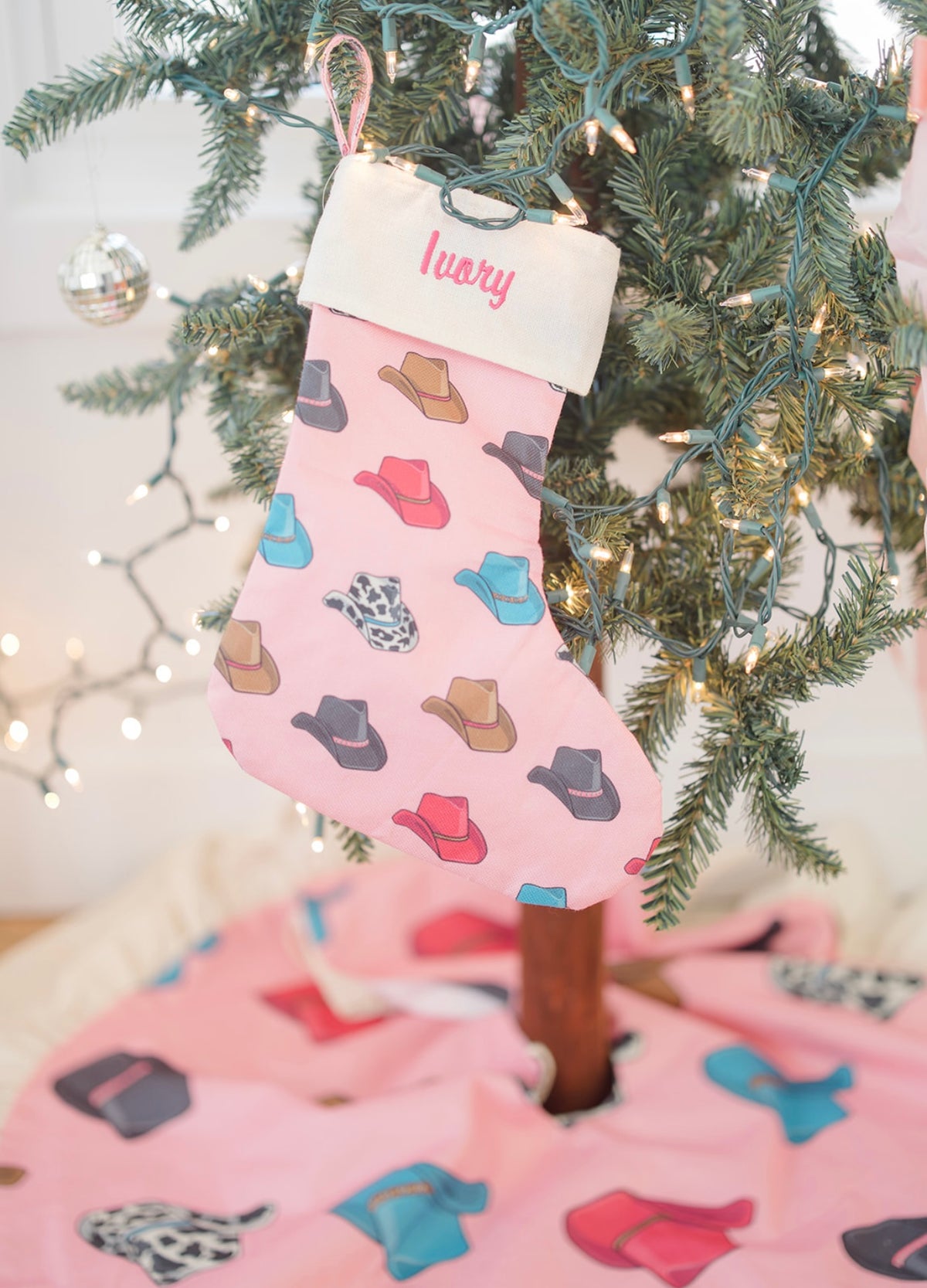 Pink Cowboy Hat Christmas Stocking