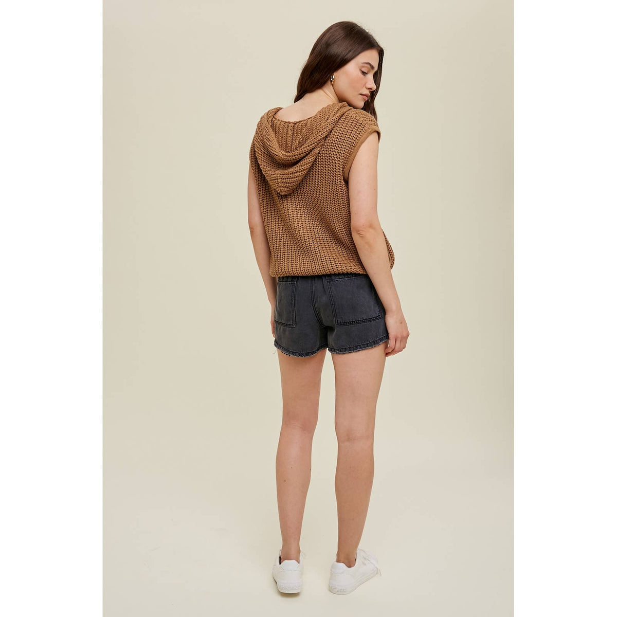 SWEATER HOODED VEST WITH SIDE POCKETS