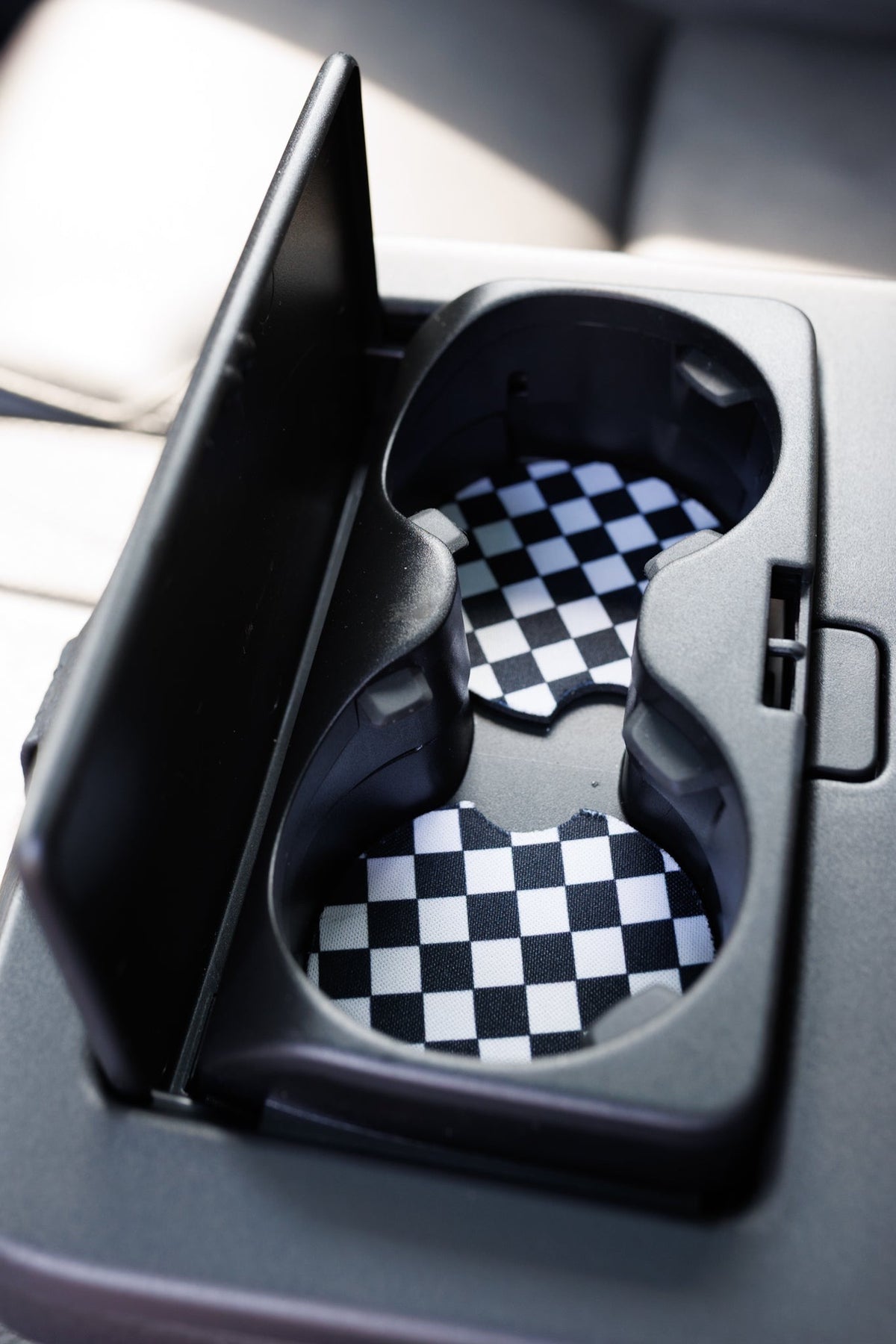 Checkerboard Black &amp; White Car Coasters 2-Pack