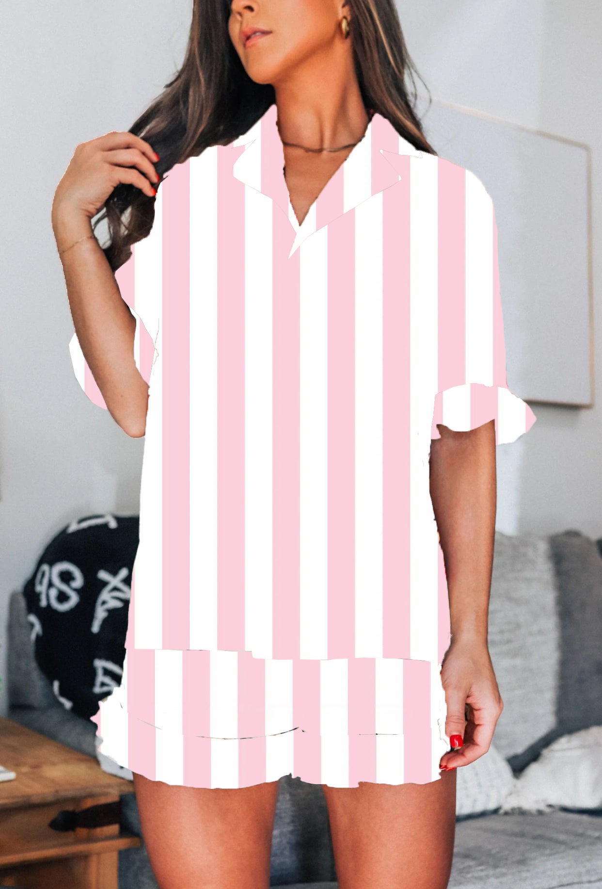 Pink Striped Pajama Set