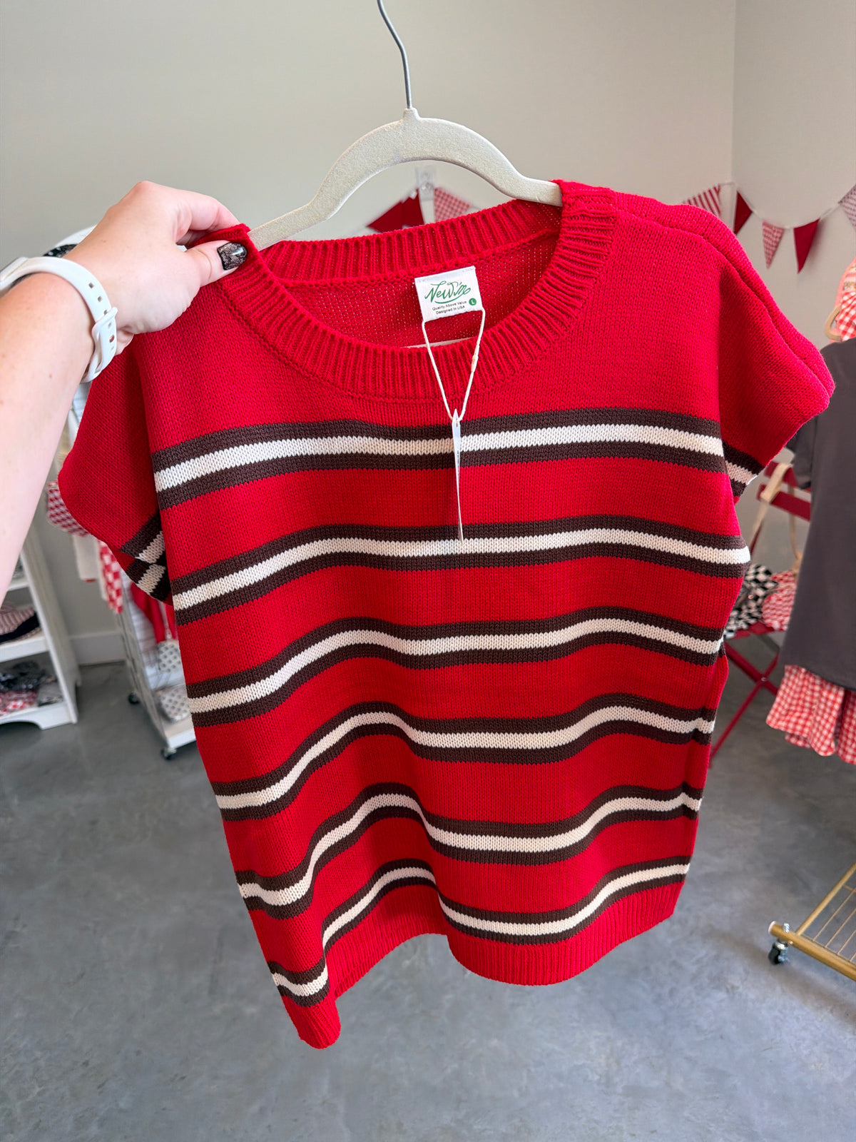 Red and Brown Striped Sleeveless Top