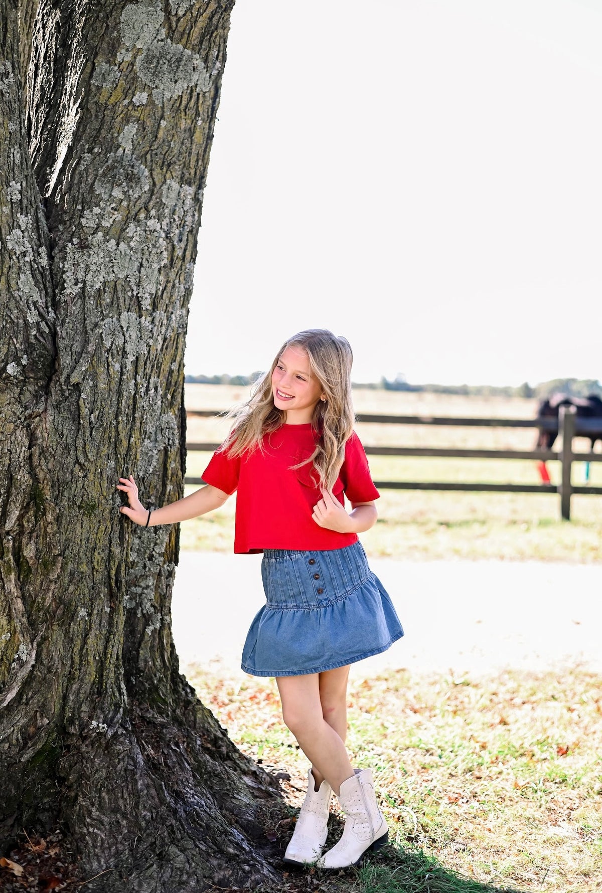 Girls Red Ruffle Pocket TShirt