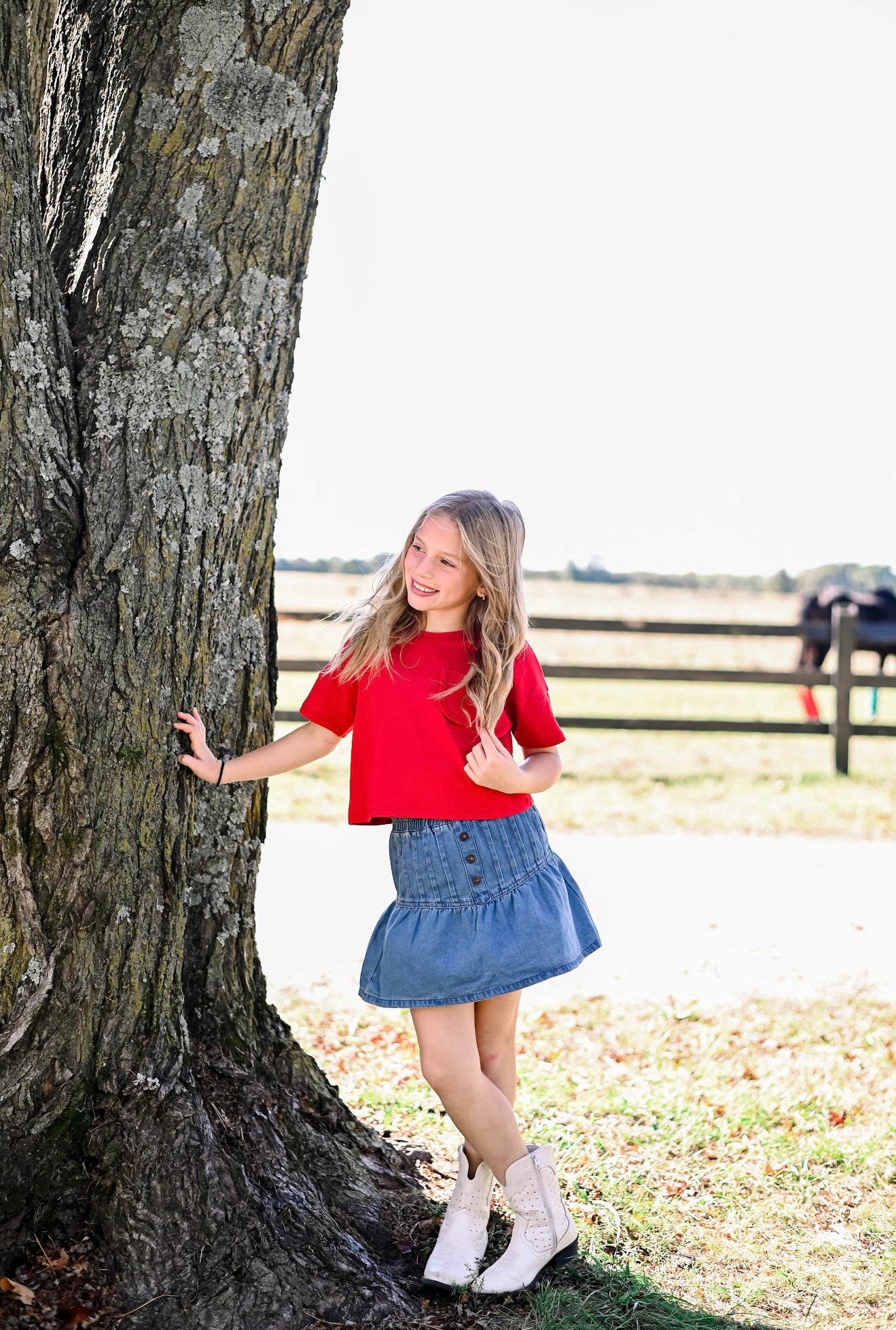 Girls Red Ruffle Pocket TShirt