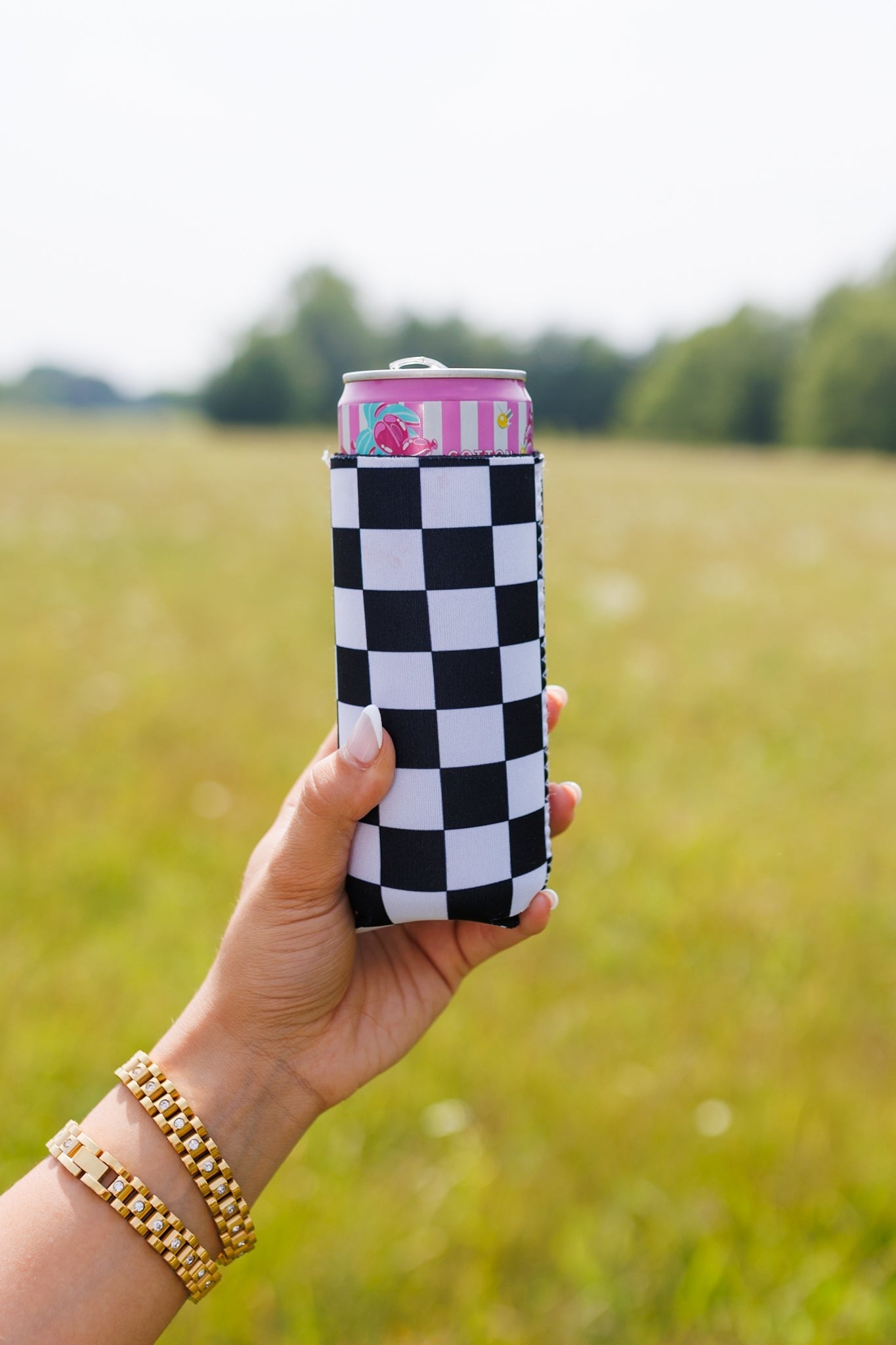 Checkerboard Black & White Tall Coozie 2-Pack