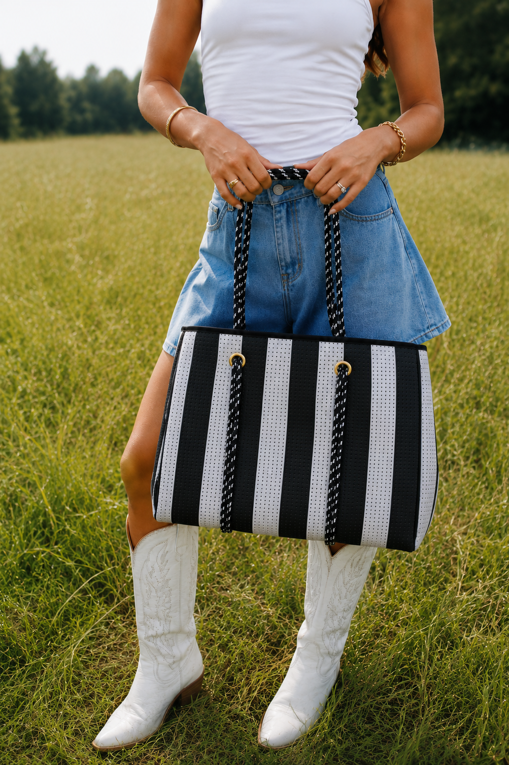 Black Striped Large Tote Bag
