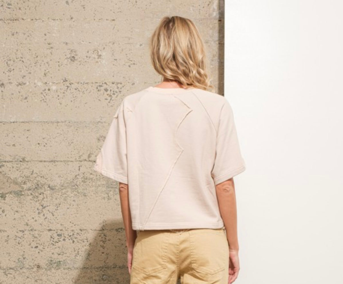 Cream Beige Raw Vintage Studded Sweatshirt