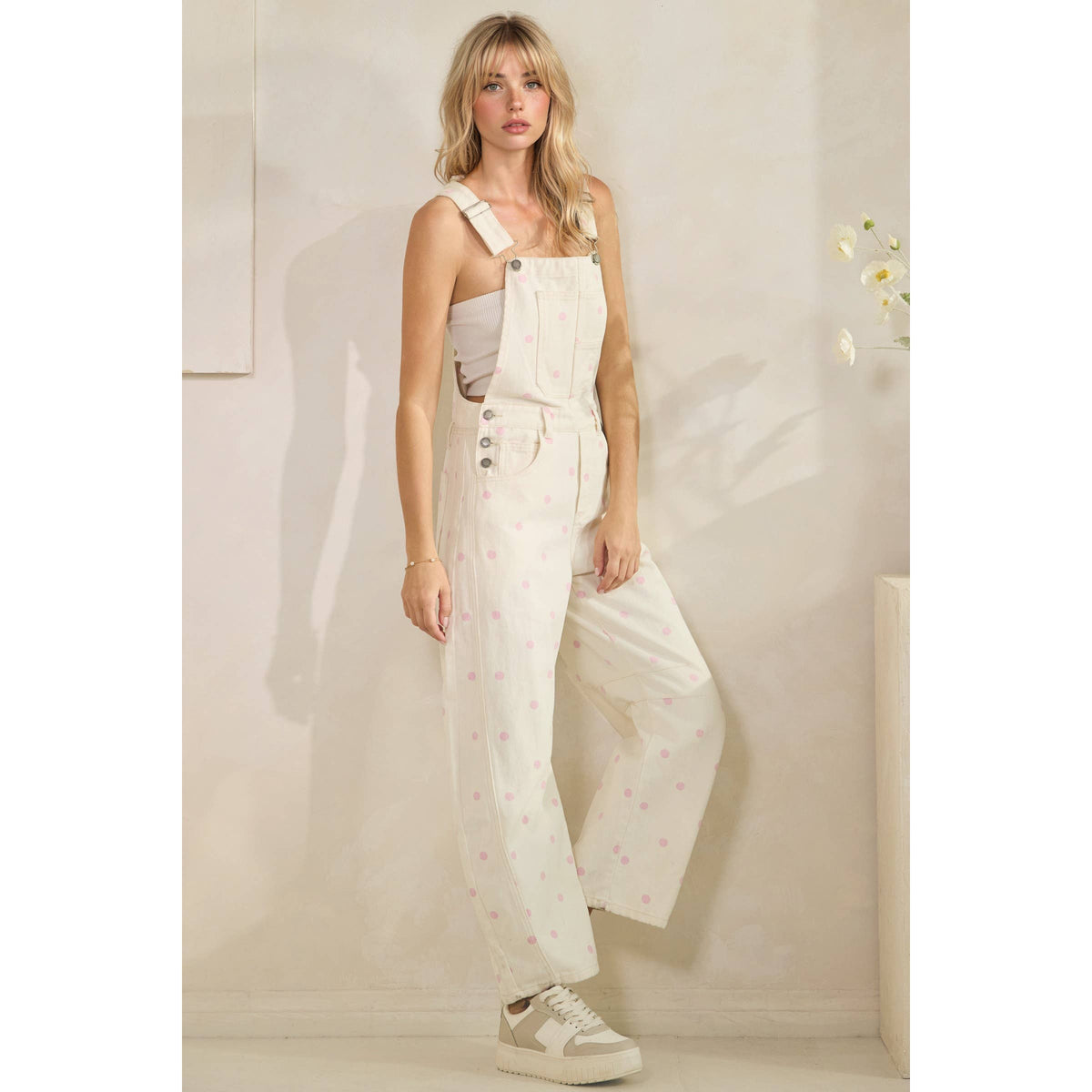 Relaxed Chic Polka Dot Overalls : Navy