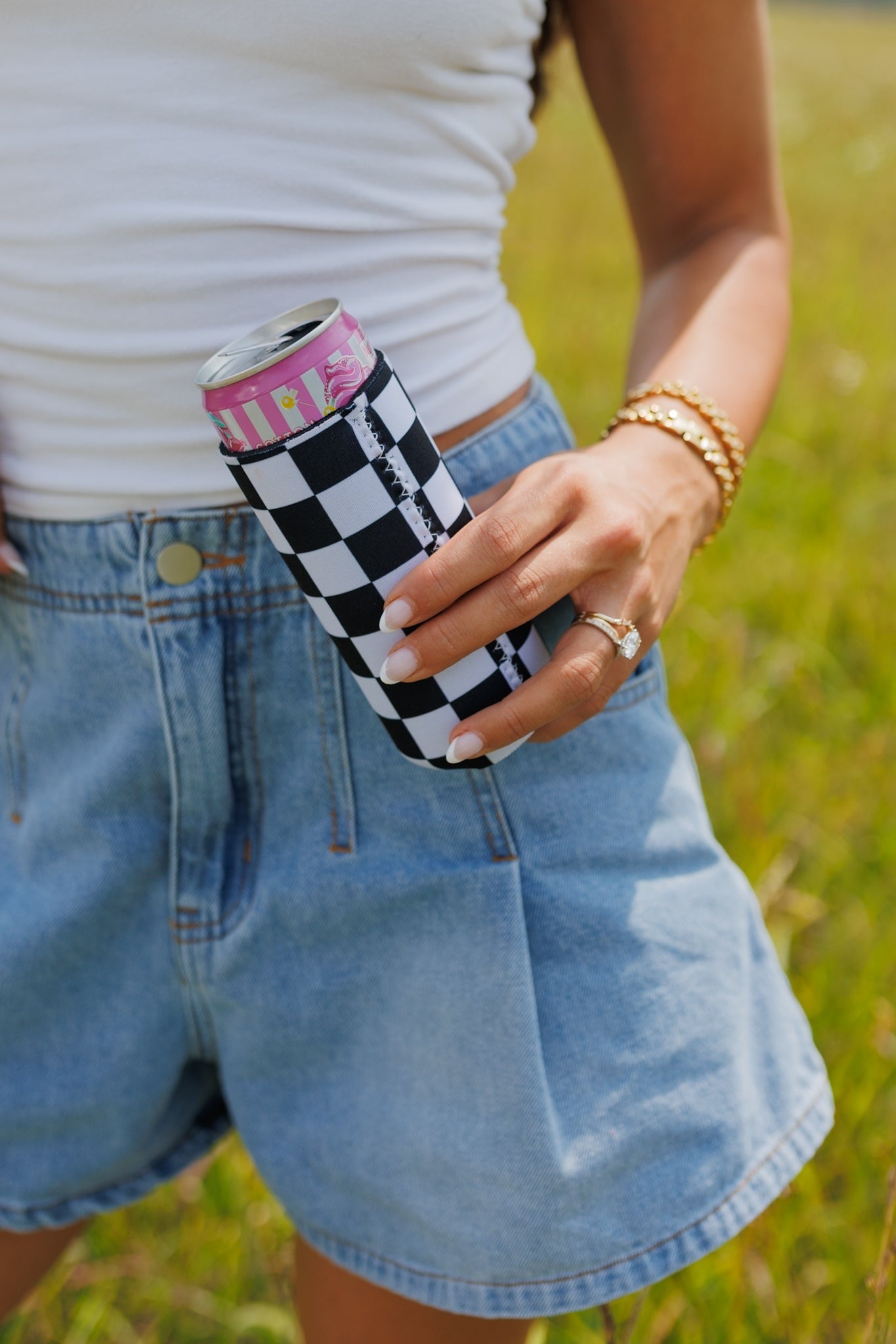 Checkerboard Black & White Tall Coozie 2-Pack