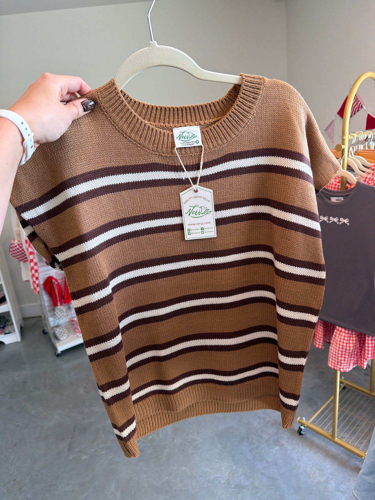 Brown Striped Sweater Sleeveless Top