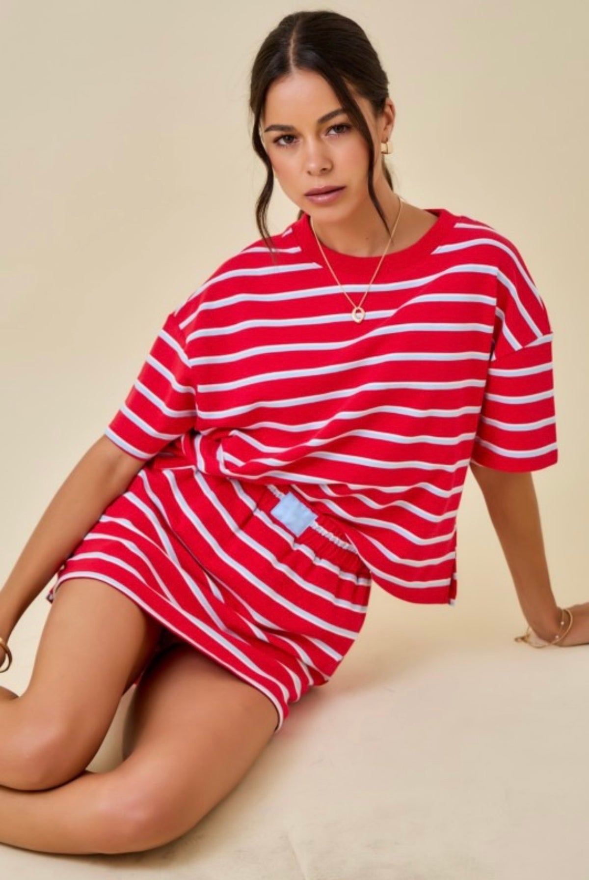 Tomato Baby Blue Striped Lounge Mini Skort