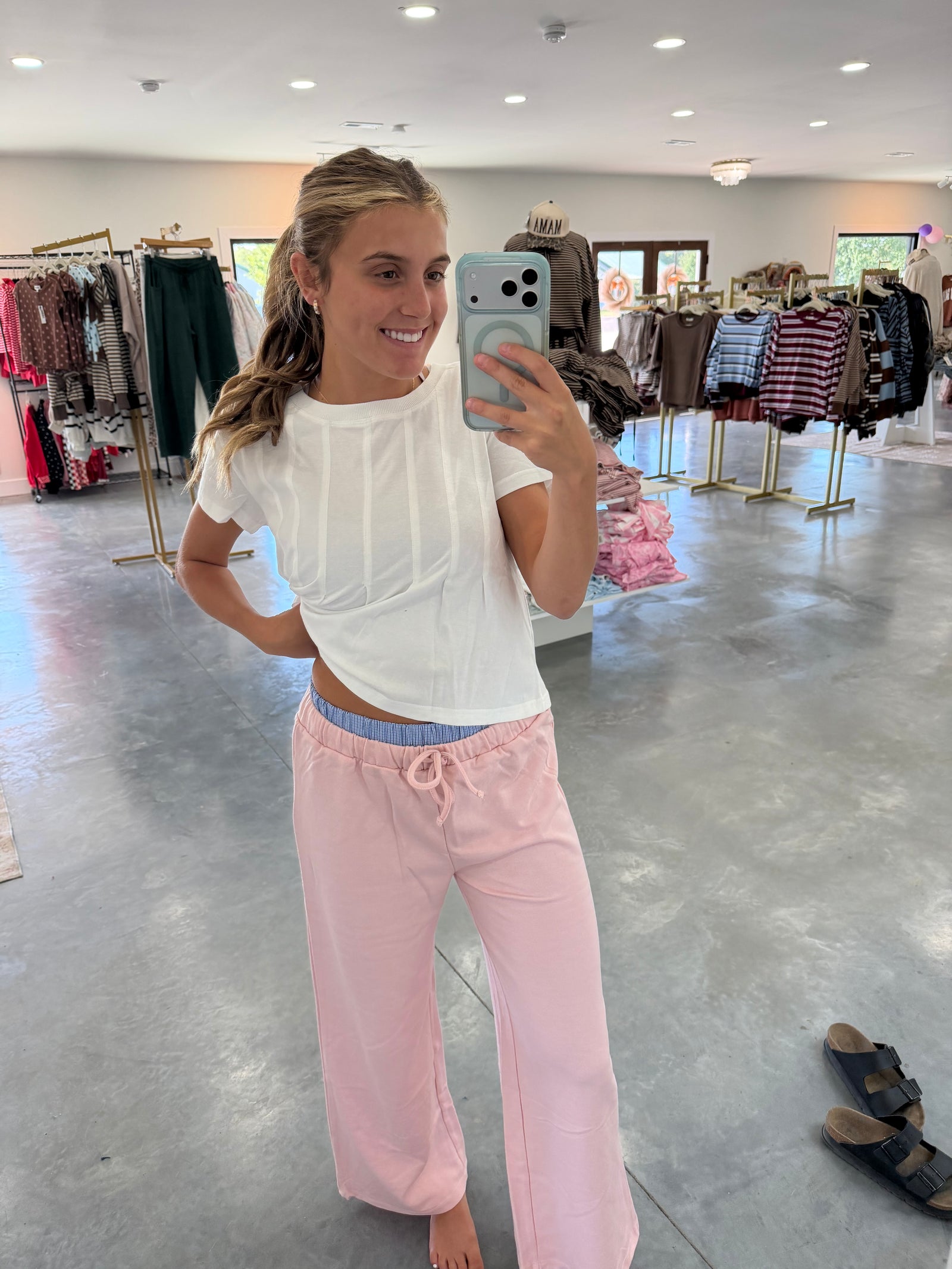 Pink Lounge Pants with Contrasting Check Panel
