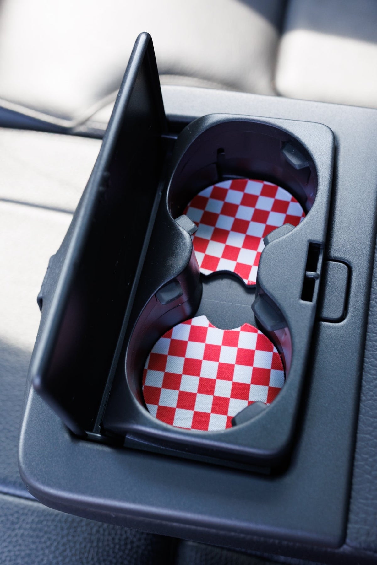Checkerboard Red &amp; White Car Coasters 2-Pack