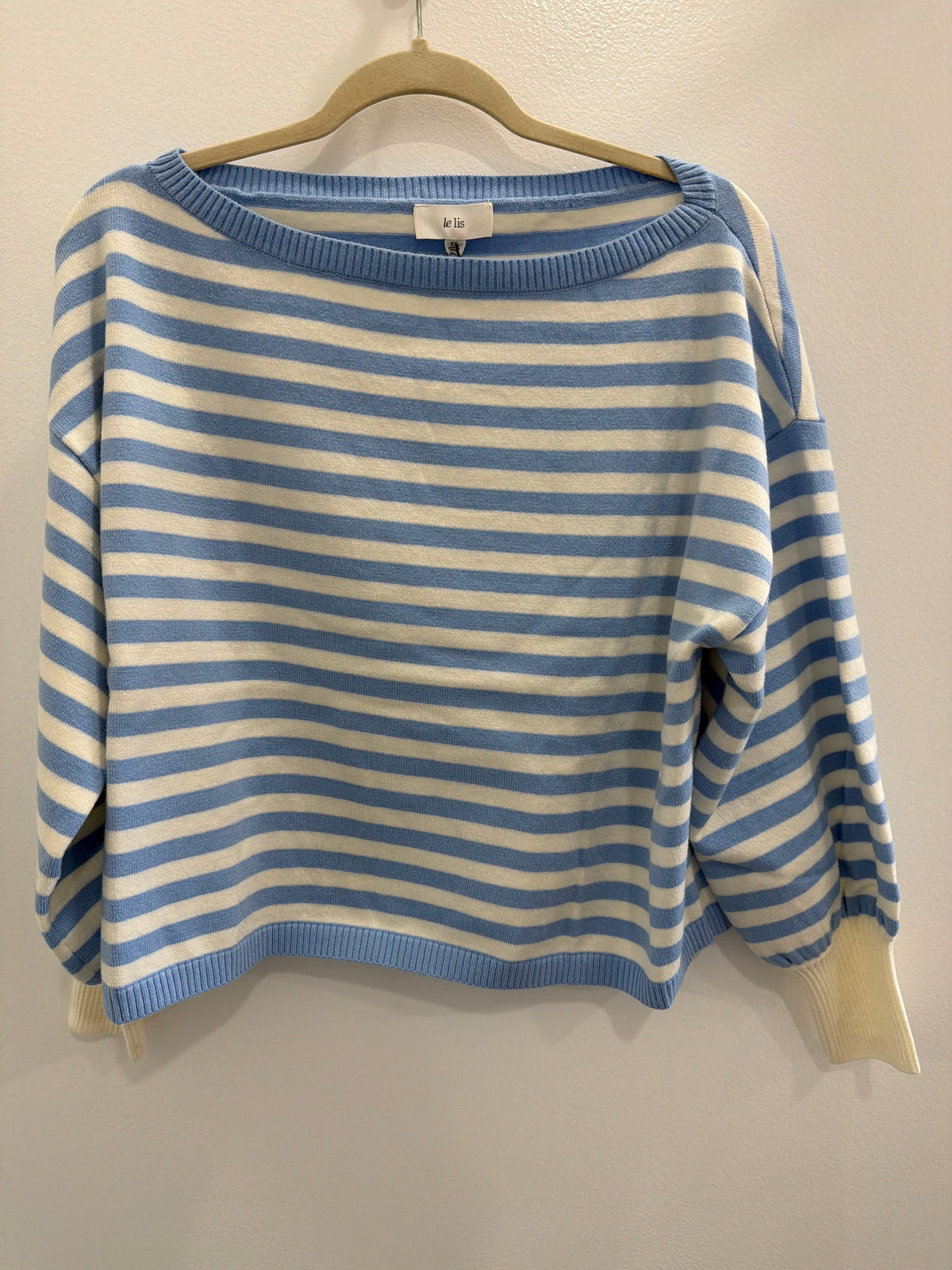 Off The Shoulder Blue Striped Crewneck
