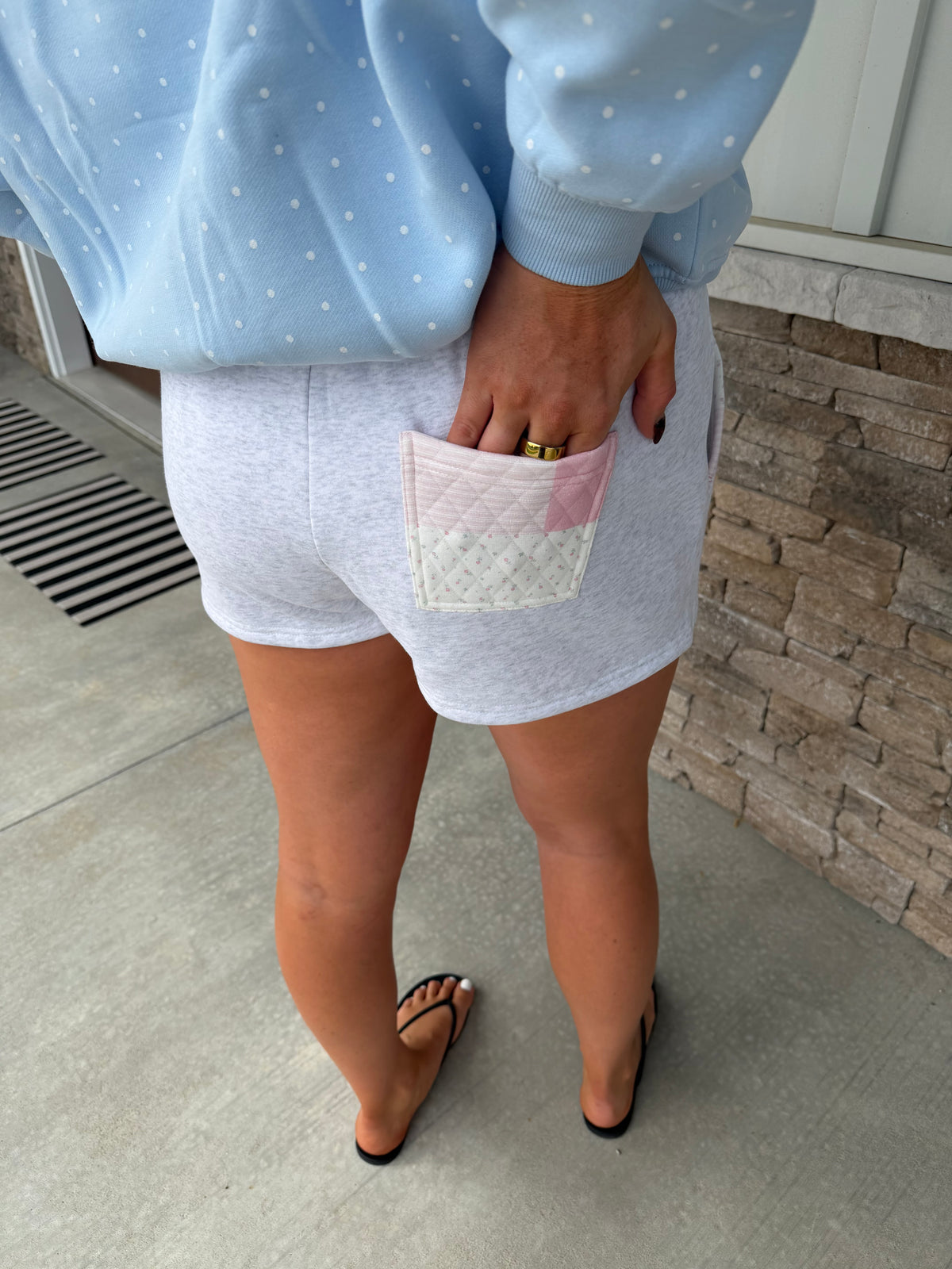 Grey Patch Work Shorts