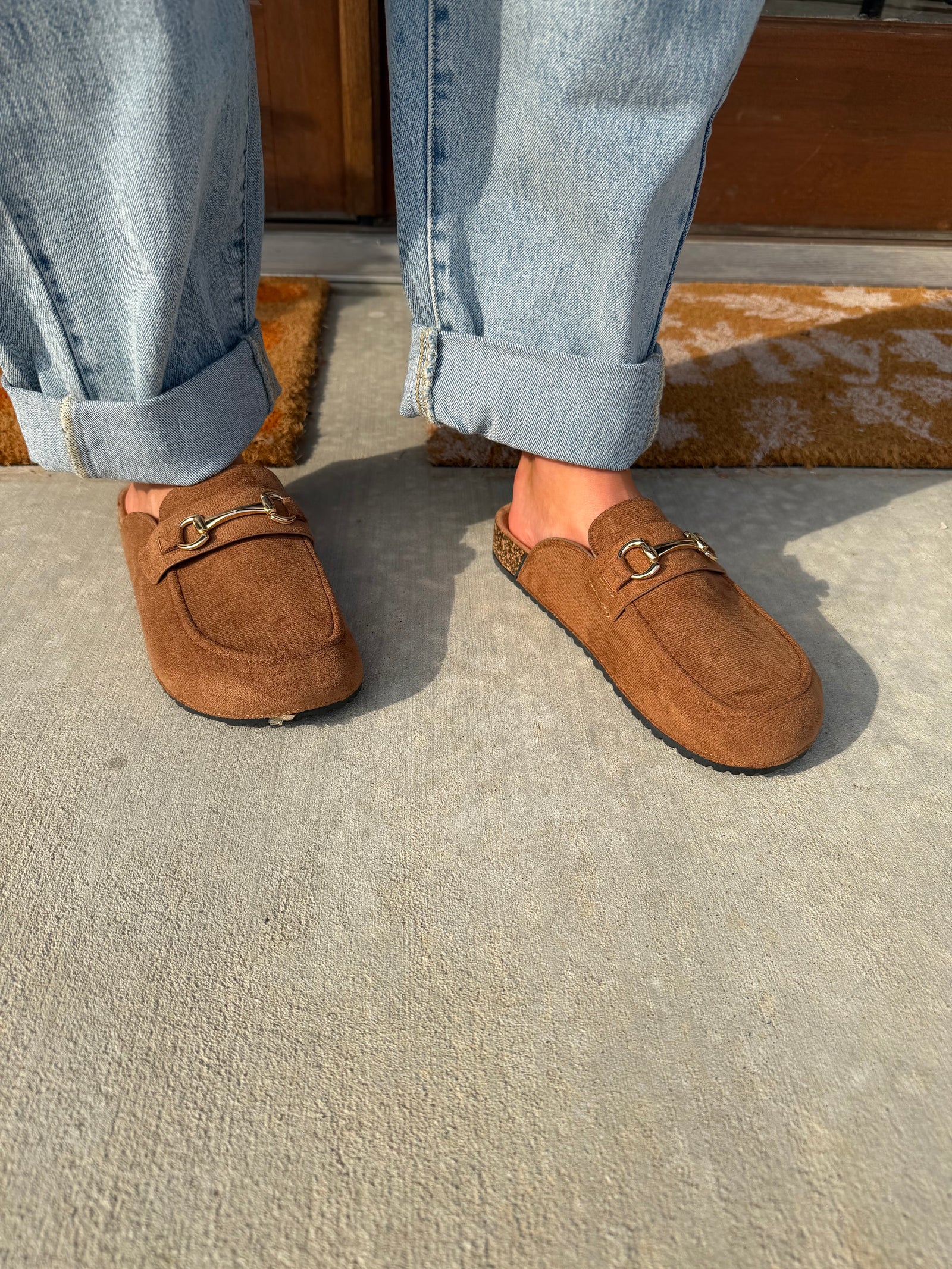 Camel Suede HorseBit Mules